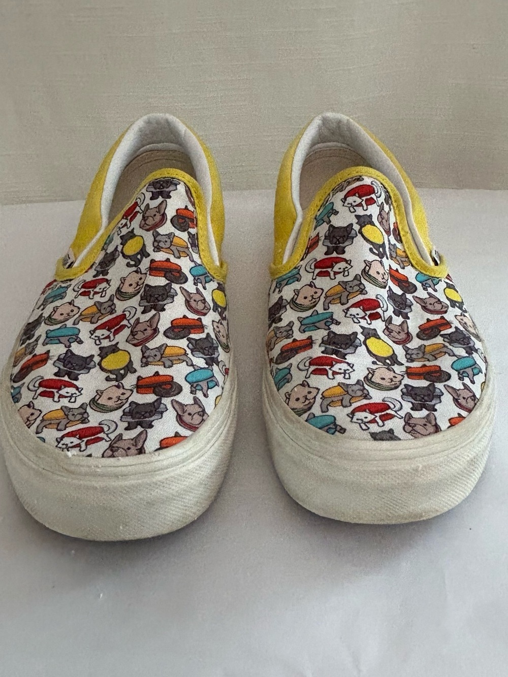 Vans Custom Dog and Cat Slip-On Shoes in White with Yellow Trim - Picture 5 of 8